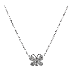 14k(585) White Gold Natural Diamond Butterfly Pendant Necklace With Chain