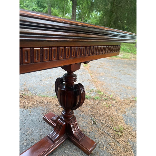 Antique French Style Walnut Flip Top Game Table | Carved Pedestal Console Table | Renaissance Revival Sofa Table | Burl Walnut Entry Table For Sale - Image 13 of 13