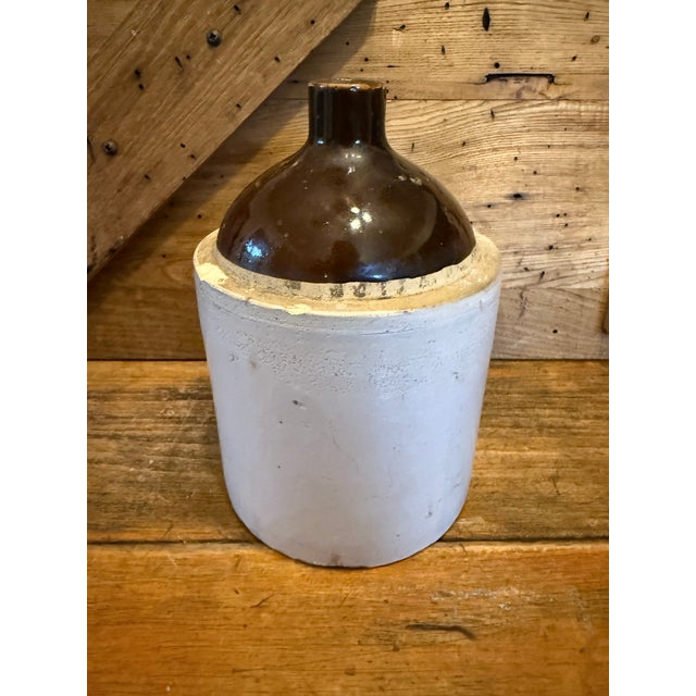 Late 20th Century Antique Ceramic Whiskey Moonshine Jug Crock Stoneware Two-Tone Brown For Sale - Image 5 of 8