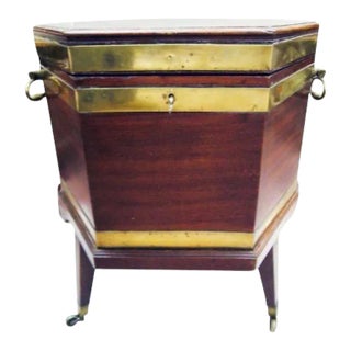 Antique Late 18th Century George III Mahogany Hexagonal Brass Bound Cellarette & Stand for Wine Bottle Storage For Sale