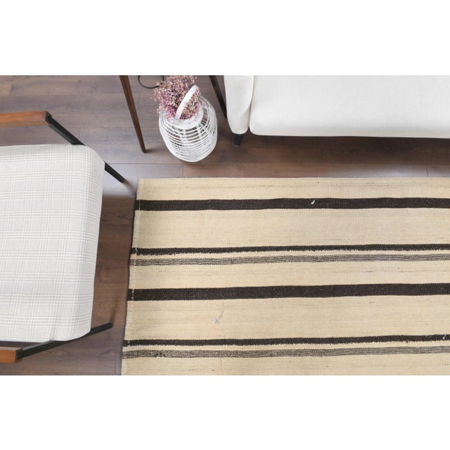 Vintage Turkish Hand-Knotted Wool Cotton Beige Kilim Area Rug For Sale - Image 9 of 11