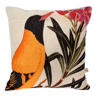 Oriole Bird Pillow on Linen For Sale