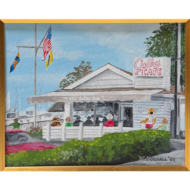 Impressionist California Oil Painting of the Galley Cafe Newport Beach For Sale - Image 3 of 4