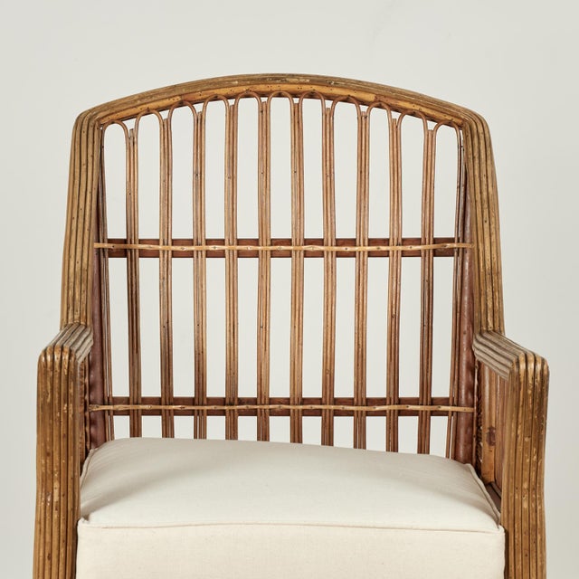 French Art Deco Rattan Pair of Armchairs For Sale - Image 4 of 16