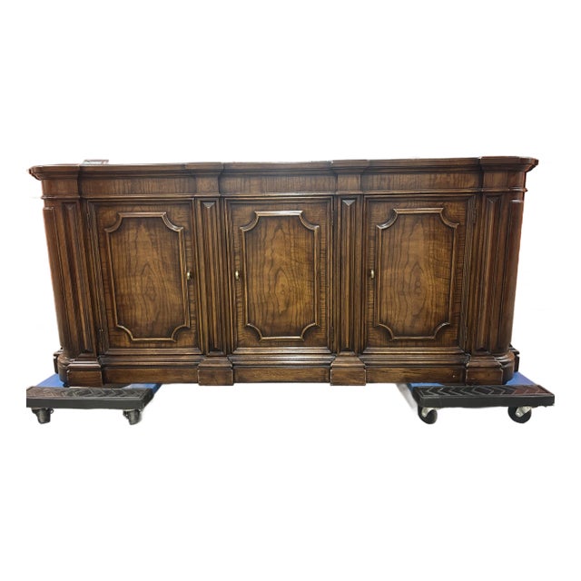 1980s Henredon Vintage Walnut Buffet With Felt Silverware Drawer For Sale