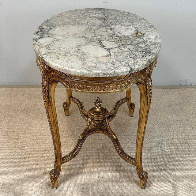 19th Century French Louis XVI Gilded Marble Top Oval Center Table For Sale - Image 11 of 18