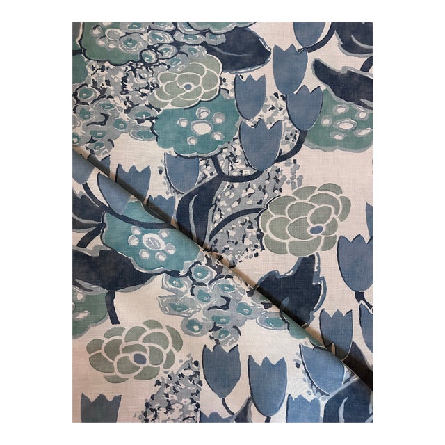 Anna French Laura Fabric Linen Blend in Blue 7 Yards For Sale