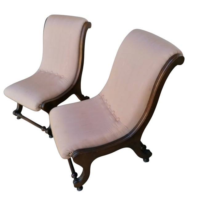 Louis Philippe Victorian Style Chaise Longue Armchairs, 19th Century, Set of 2 For Sale - Image 4 of 11