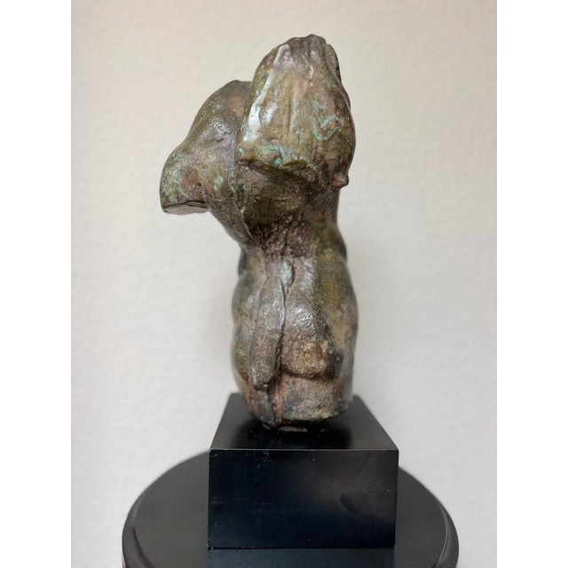 Abstract Vintage Abstract Bronze Male Torso Sculpture on Black Wood Plinth For Sale - Image 3 of 6