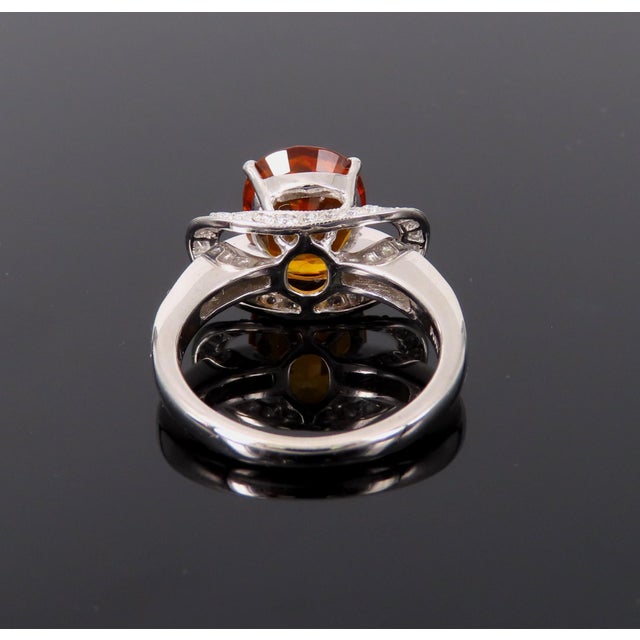 Late 20th Century 4.49ct Gia Vivid Orange Sapphire & 0.51ct Diamond Platinum Ring Size 6.5 8.1gr For Sale - Image 9 of 12