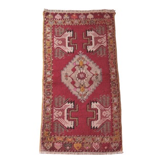 1970s Turkish Hand Knotted Floor Rug Carpet-3' X 1' 6'' Feet For Sale