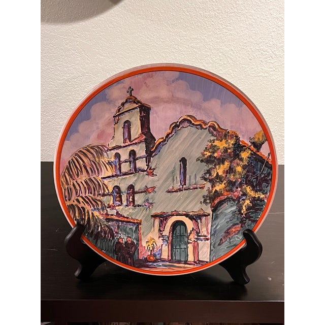 1930s Catalina Island Pottery San Diego De Alcala Mission Charger 13" Fm Graham For Sale - Image 4 of 6