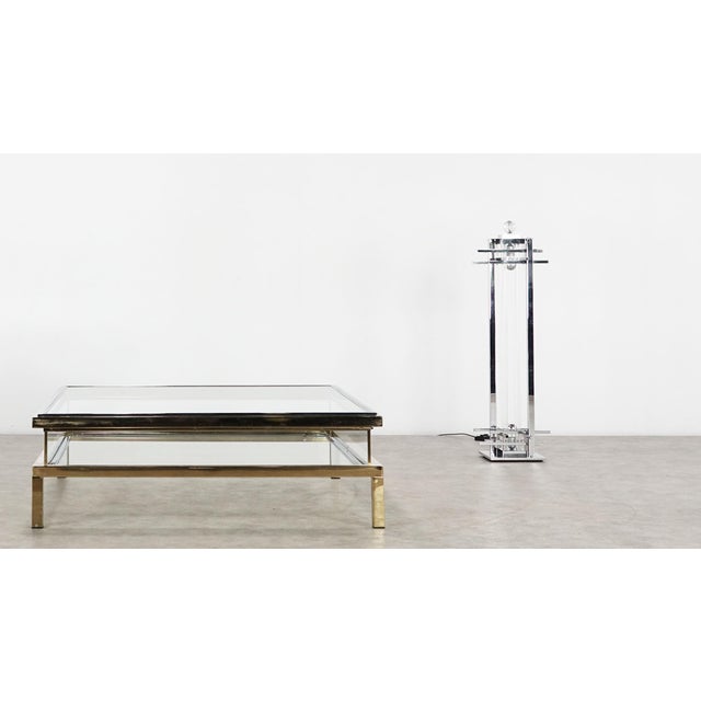 Gold Hollywood Coffee Table in Chrome, Brass, Steel & Glass from Maison Jansen, 1970s For Sale - Image 8 of 17