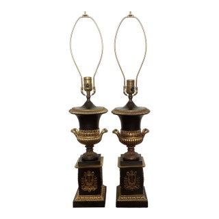 Mid 20th Century Neoclassic Warren Kessler Attributed Urn Form Table Lamps With Gilt Bronze Mounts - A Pair For Sale
