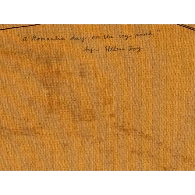 1950s A Romantic Day at the Pond - Early 20th C. Original Oil on Canvas Winter Skating Scene For Sale - Image 5 of 9