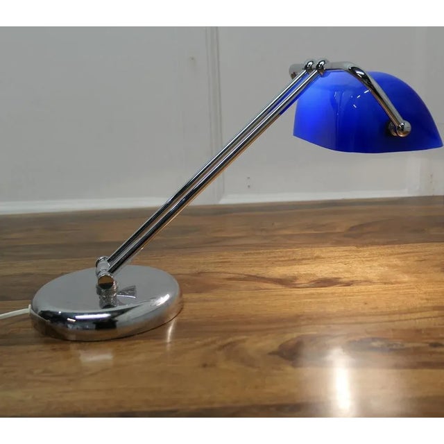 Mid-Century Cobalt and Chrome Glass Library Desk Lamp, 1970s For Sale - Image 7 of 10