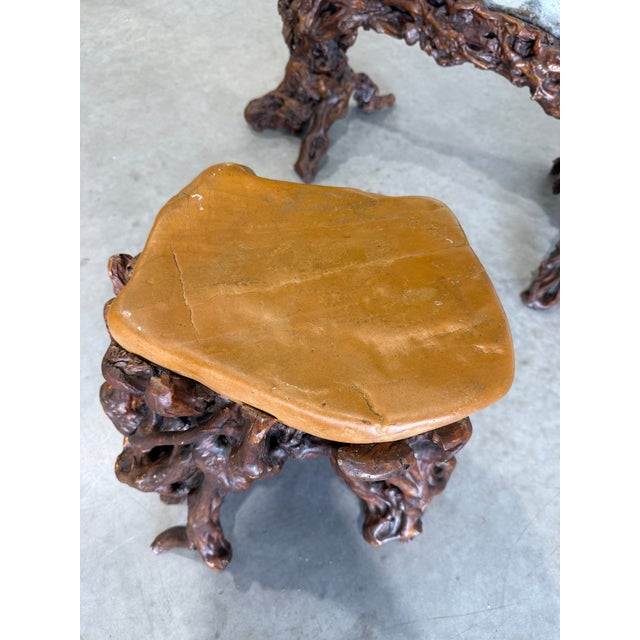 Vintage Freestanding Floor Mirror in Sculpted Tree Root Burl Frame With Stool For Sale - Image 12 of 12