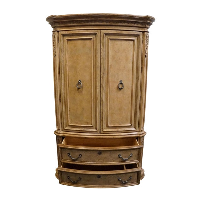 Tan American Drew Maple Old World Mediterranean 53" Media Cabinet Armoire 121-270 / 121-271 For Sale - Image 8 of 16