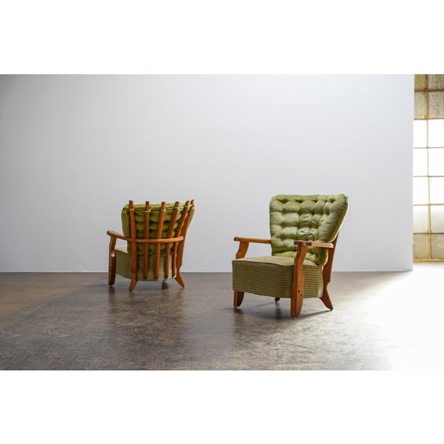 Wood Oak Lounge Chairs by Guillerme et Chambron Votre Maison, France, 1960s, Set of 2 For Sale - Image 7 of 9
