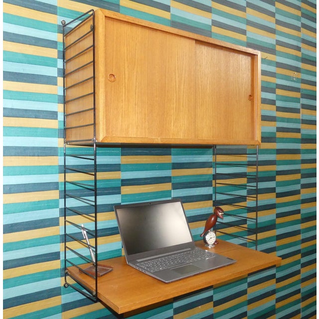 Mid-Century Modern Teak String Shelving Unit with Wall Cabinet, Desk Shelf and Black Ladders by Kajsa & Nils Nisse Strinning for String, Sweden, 1960s For Sale - Image 10 of 12