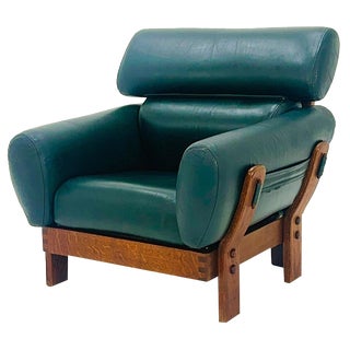 Mid-Century Armchair in Teak and Leather, 1960s For Sale