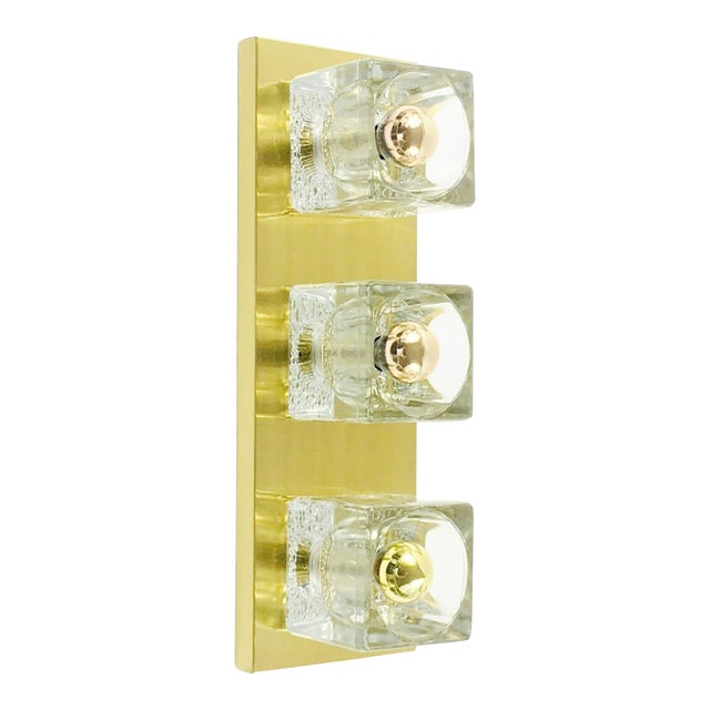 Large Crystal Glass & Brass Wall Lights From Peill & Putzler, Germany, 1970s For Sale