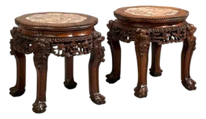 Chinese Export, Low Occasional Tables, Hardwood, Marble, China, 19th C.
