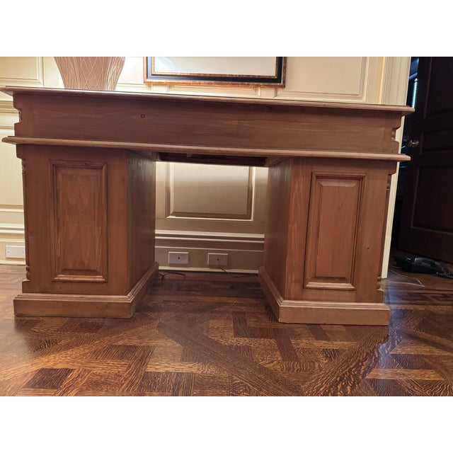 Traditional 1990s Classic Double Pedestal Solid Wood Executive Desk With Paneled Doors & Three Drawers For Sale - Image 3 of 3