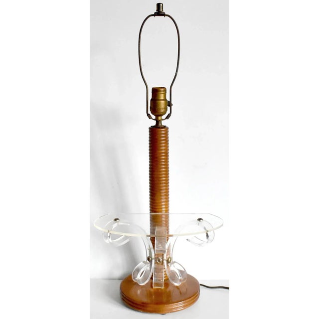 Mid-Century Modern Mid-Century Modern Wood & Acrylic Shelf Table Lamp For Sale - Image 3 of 11