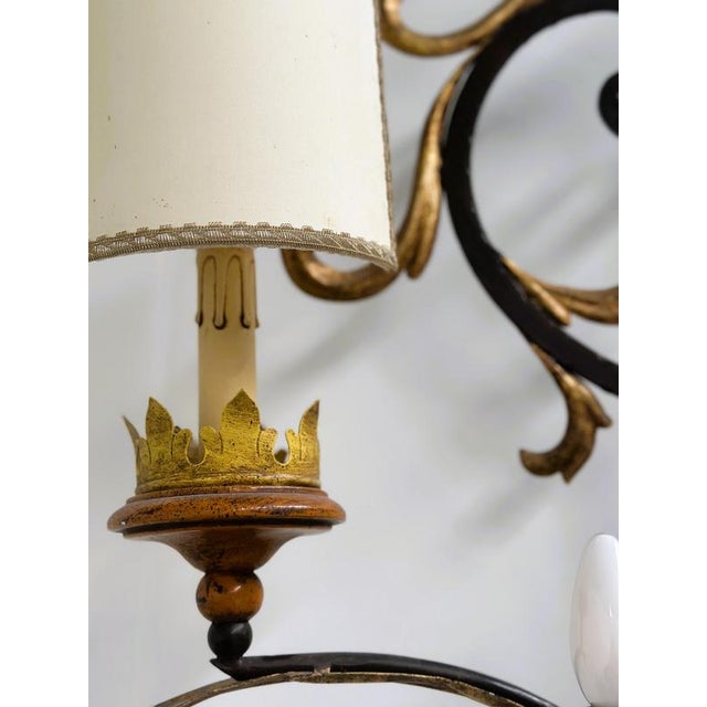 Vintage Italian Florentine Wrought Iron and Toleware Wall Sconce For Sale - Image 6 of 8