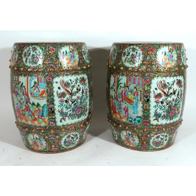 Ceramic Chinese Export Rose Medallion Porcelain Garden Seats, a Pair Circa 1860 For Sale - Image 7 of 14