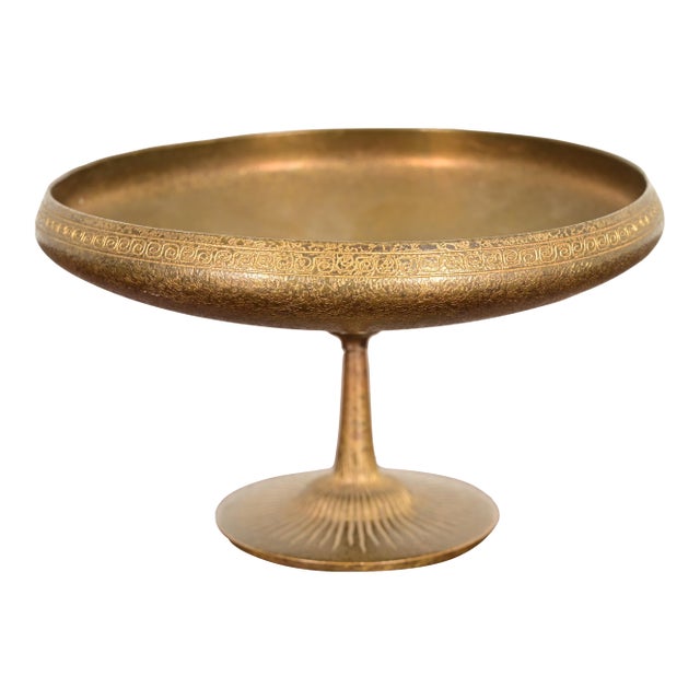 Tiffany Studios New York Bronze Doré Pedestal Bowl or Compote Dish With Greek Key Design For Sale