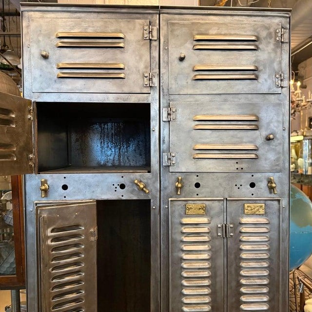 Metal 1920s Industrial Brushed Steel Factory Lockers by Hart & Hutchinson Co. For Sale - Image 7 of 15