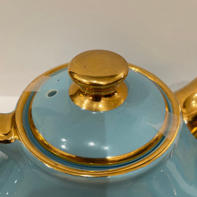 Boho Chic Vintage Tea Set Blue Turquoise and Gold 22k - Set of 3 For Sale - Image 3 of 10