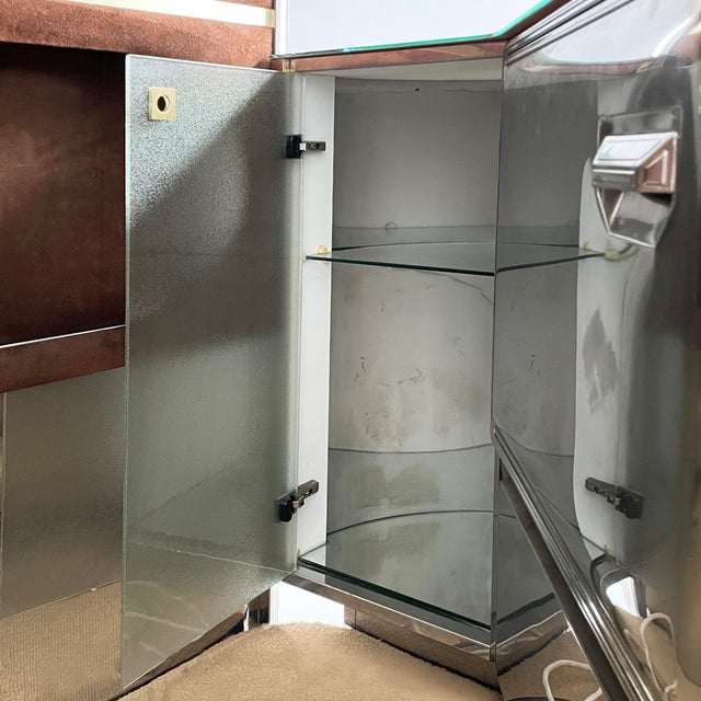 Italian Modern Bar Cabinet with Stools in Suede and Metal, 1970s, Set of 3 For Sale - Image 11 of 18