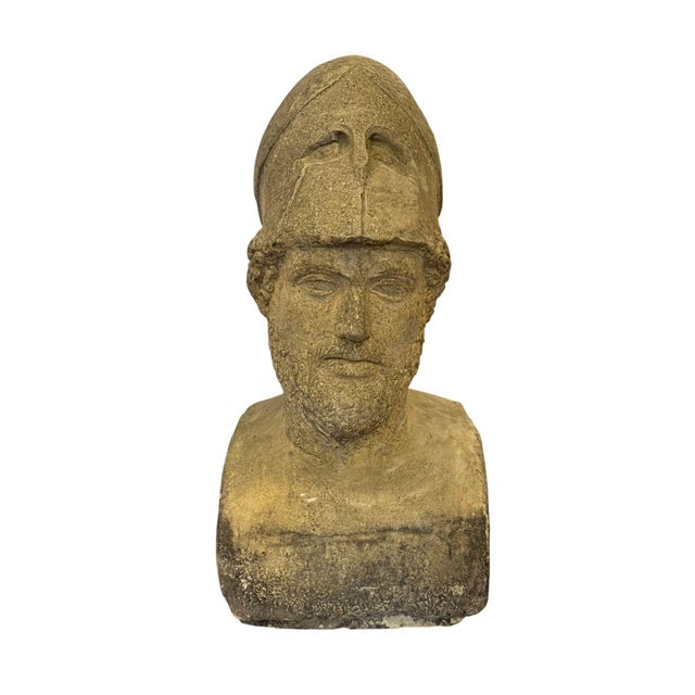 A striking 20th century carved stone bust of Pericles, the celebrated Athenian statesman and military leader of Classical...