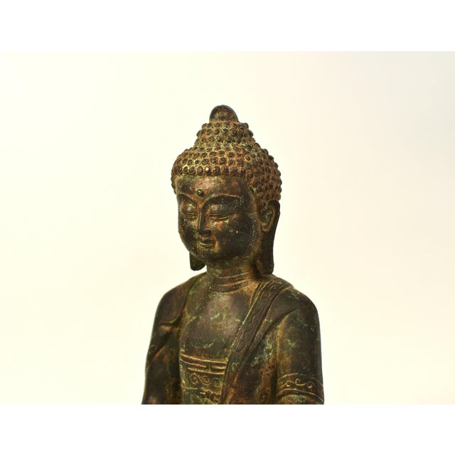 Smiling Young Buddha Statue Bronze Antique For Sale - Image 11 of 13