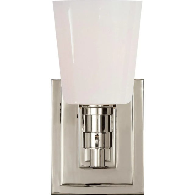 Modern Thomas O'Brien for Visual Comfort Signature Bryant Single Bath Sconce in Polished Nickel with White Glass For Sale - Image 3 of 4