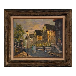 Vintage Framed European Street Scene Impasto Oil Painting For Sale