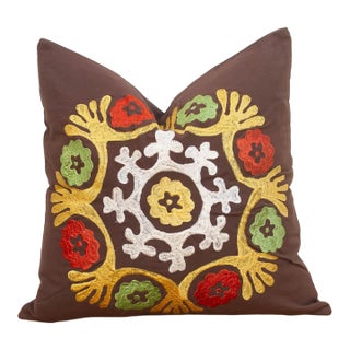 Multicolor Suzani Medallion Pillow Cover For Sale