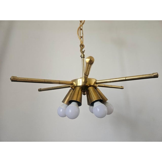 Mid-Century Brass Chandelier, 1970s For Sale - Image 6 of 17