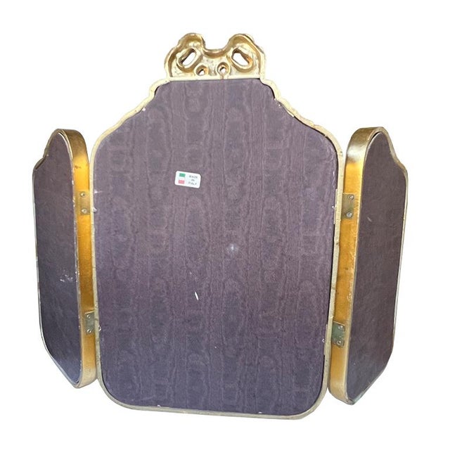 Antique Italian Giltwood Tri-Fold Mirror With Ribbon Crest Hollywood Regency For Sale - Image 9 of 10