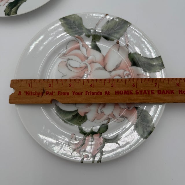 1980s Salad Plates in Summer Rose by Fitz and Floyd Set of 4, 7.5" Peach Green For Sale In Dallas - Image 6 of 6