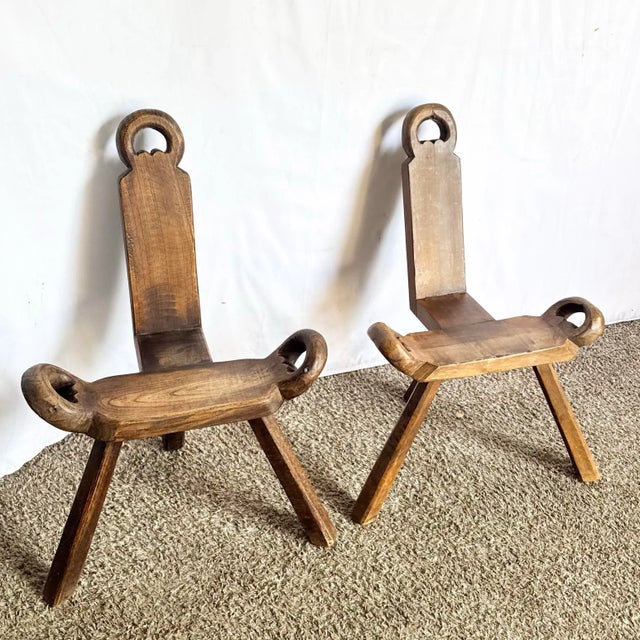 Vintage Handmade Wooden Birthing Chairs – A Pair For Sale - Image 9 of 9