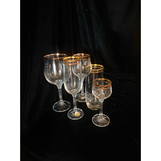 Glass Mid 20th Century Bohemian Geneva Set of Crystal Gold Trimmed Barware - 21 pcs For Sale - Image 7 of 12