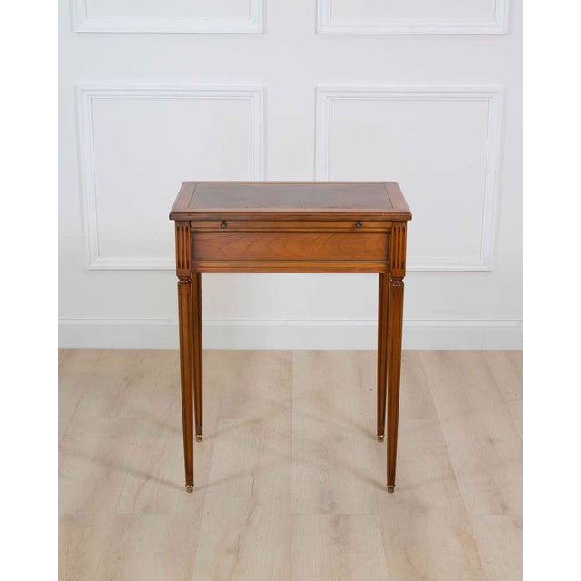 French 20th Century Louis XVI Style Cherrywood Side Table with Leather Top For Sale In Atlanta - Image 6 of 12