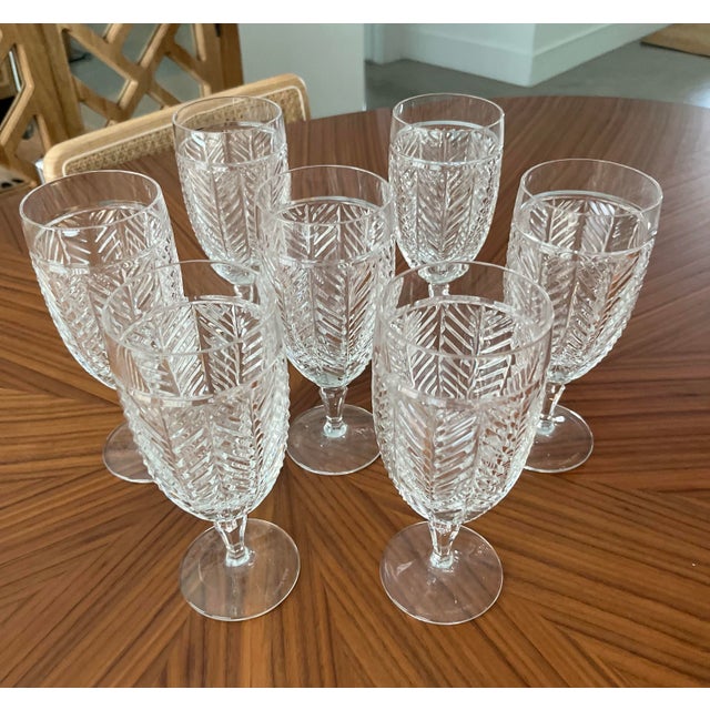 A set of 7 Ralph Lauren Crystal Herringbone Iced Tea Goblets found at an estate sale in Kennebunkport. These glasses are...