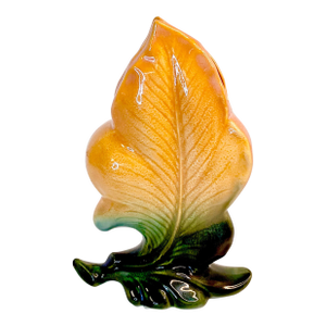 1940s Art Deco Americana Hull Pottery Trompe L’Oeil Botanical Saffron Vase.