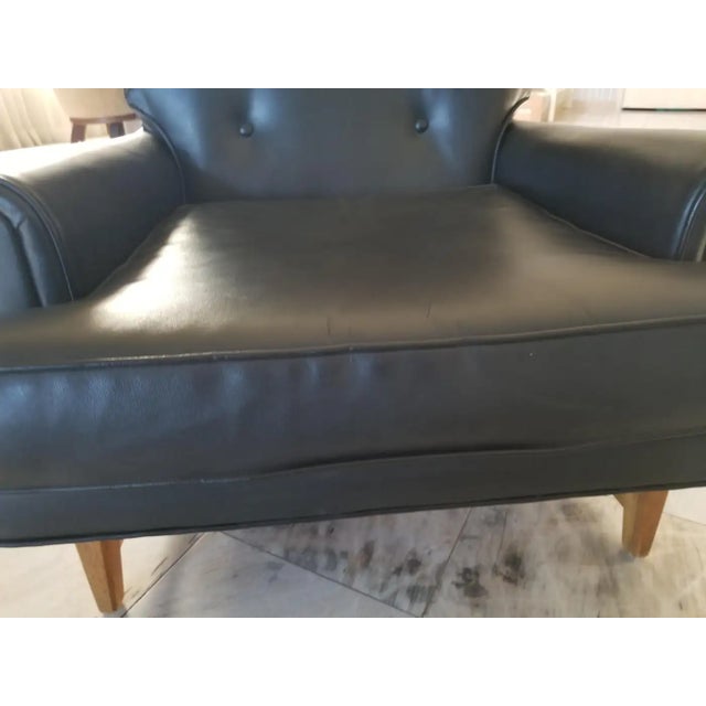 Black Classic 1950s Heritage Black Lounge Chair Faux Leather Mahogany For Sale - Image 8 of 15