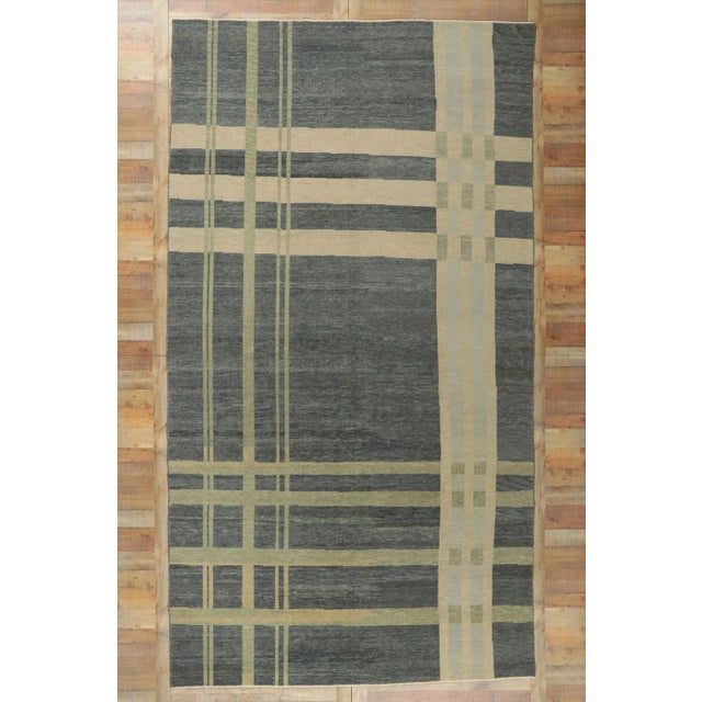 Gray Modern Plaid Tartan Rug With Ivy League Style, 08'01 X 14'10 For Sale - Image 8 of 9